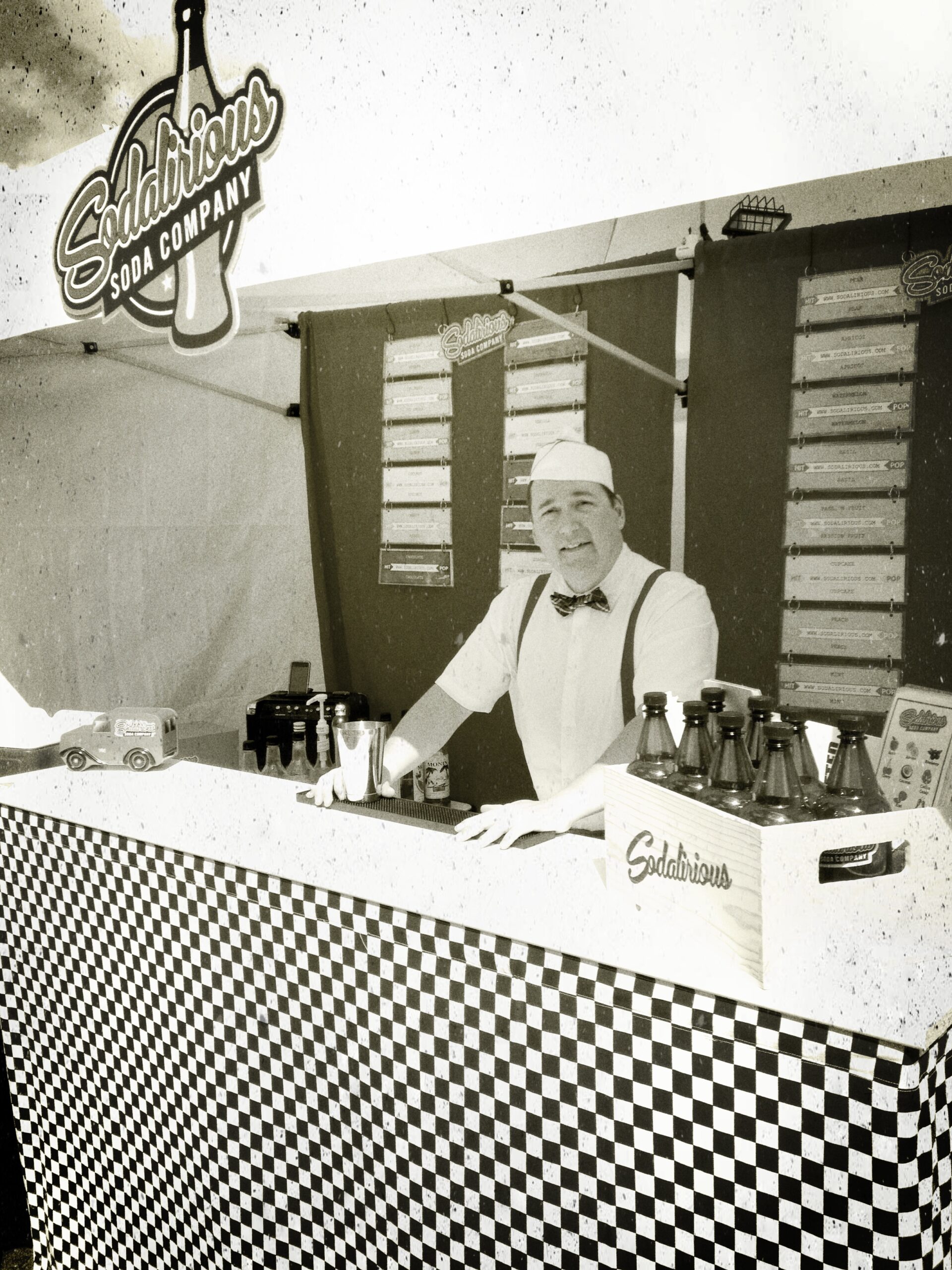 1950s soda jerk performing handcrafted soda and beverage service at an event
